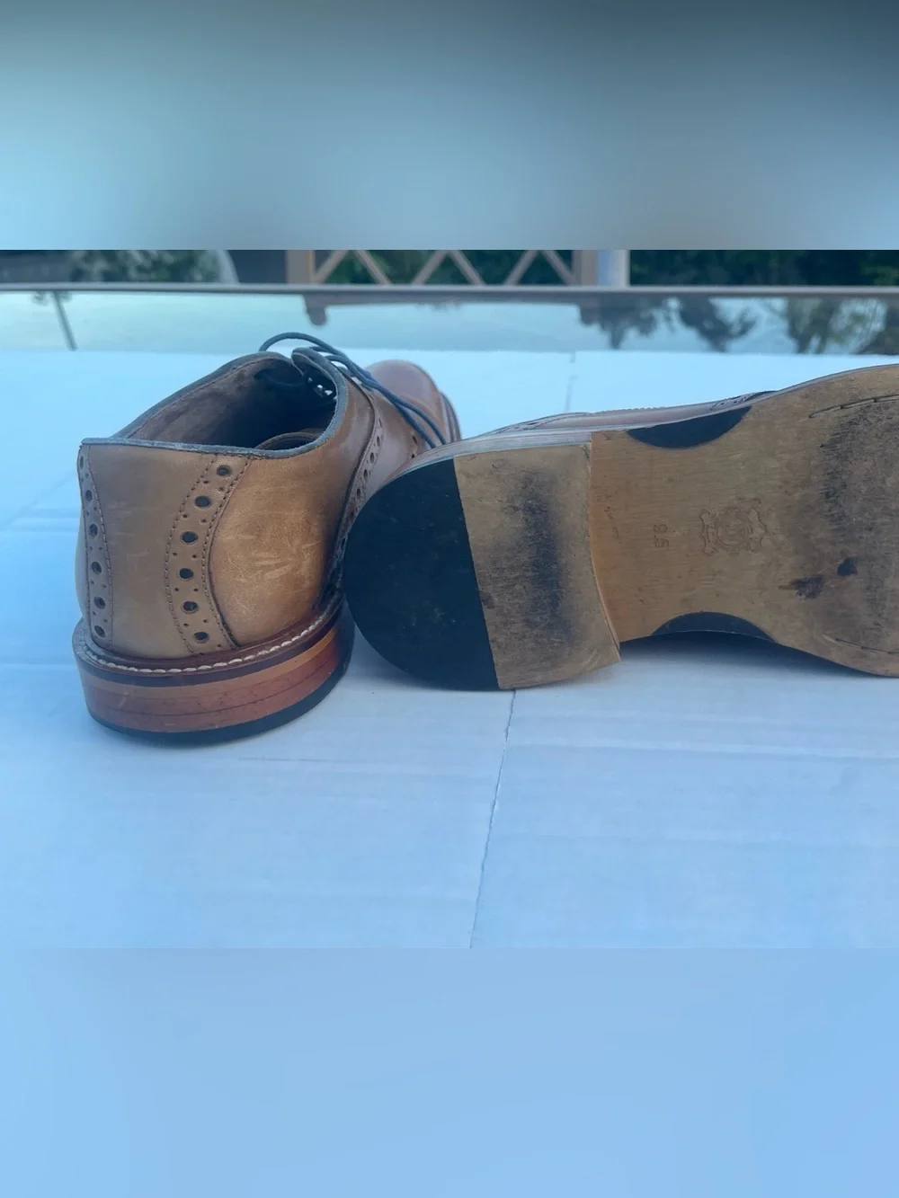 Men's Tan Leather Brogue Derbys with Blue Laces